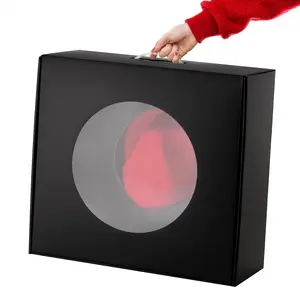 Large Hat Box Gift Box Hat Wide Brim Felt Straw Panama Fedora Cowboy Hats Protecter Organizer Holder Clear Window Display, Black 18.1 * 16.5 * 6.3"
