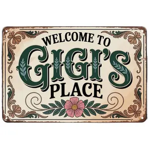 Vintage Gigi's Place Welcome Metal Sign Home Decor for Garden Yard Bar Porch Bedroom Kitchen Wall 8x12in