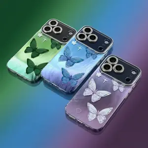 UPTECH 1 Cute Butterfly iPhone 17 Pro / 17 Pro Max Case for Girls – Crystal Clear Aesthetic Floral Design, Shockproof Protective Cover with Camera Protection (Blue, Green, Purple)