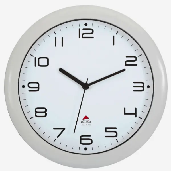 Alba Silent Analog Clock - Round, Modern Minimalist, 11.81" Diameter, 2.2" Depth, Glass Face, ABS & Aluminium Construction, Black Numbers, Home Office Decor, Home Supplies