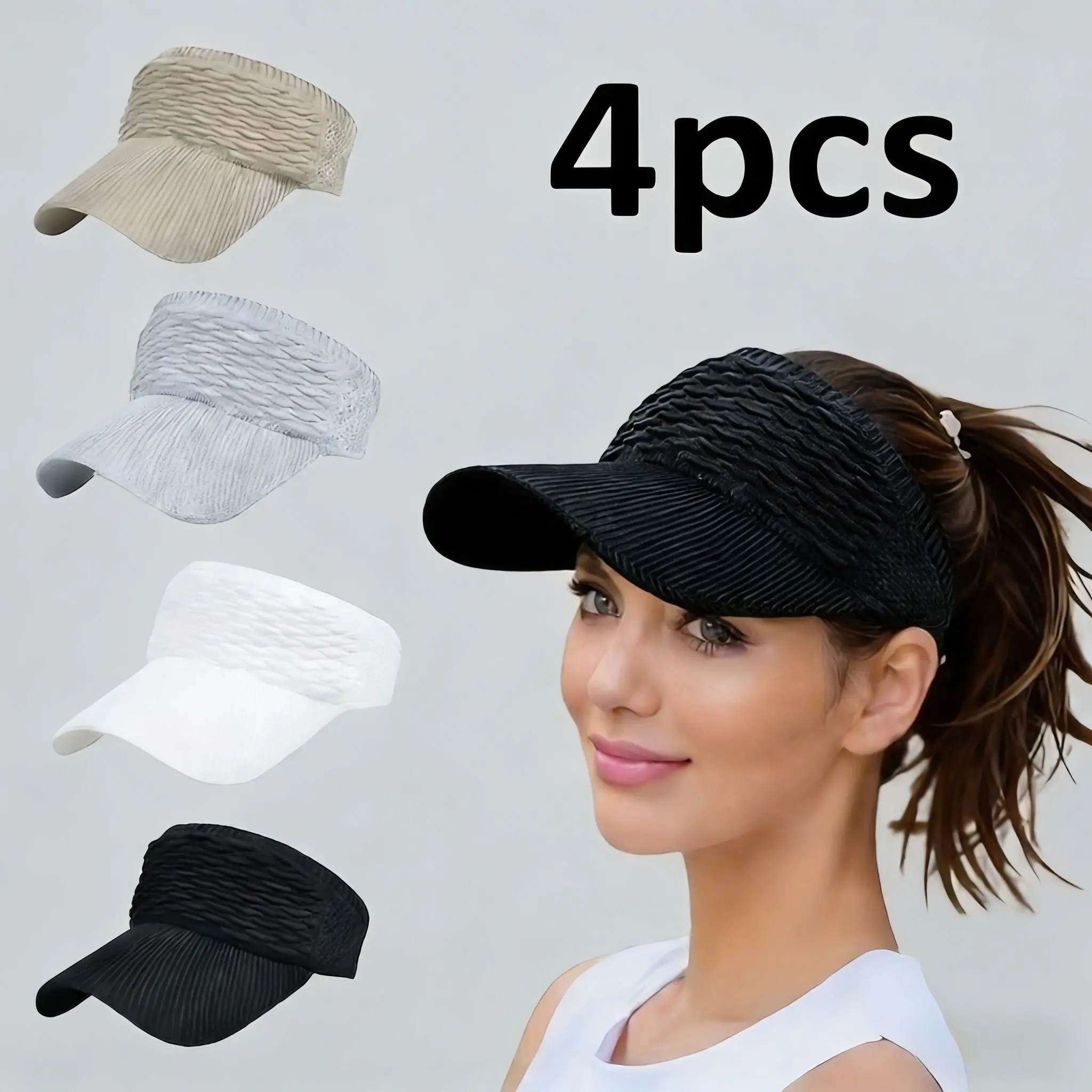 4-Piece Set Women's Outdoor Sports Baseball Cap Open-Top Sun Hat Sun Protection Hat for Active Lifestyle