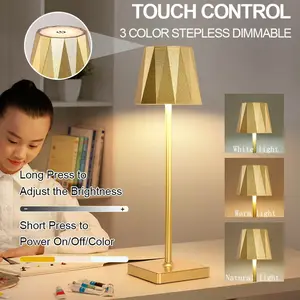 T6009-3 LED Touch Atmosphere Table Lamp, Three-Tone Dimmable Makeup Desk Light, Rechargeable Coffee Shop Bar Restaurant Ambient Lighting