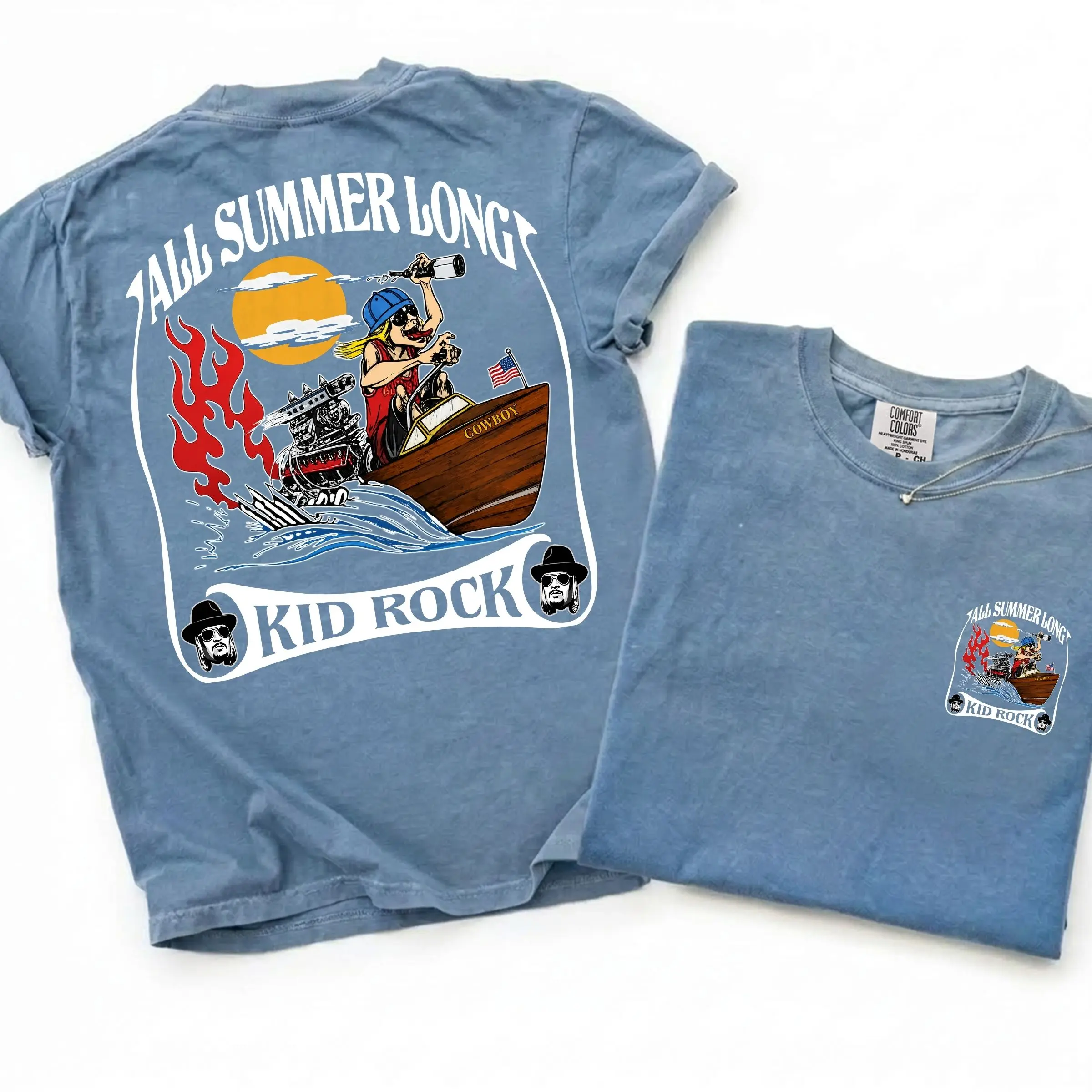 [Comfort Colors] All Summer Long Tee, Kid Rock Inspired T-Shirt, Summer Vibes Graphic Shirt, Gift For Kid Rock Fans, Country Rock Music Tee, MADE IN USA