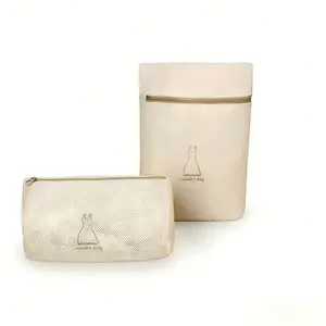 3Pcs Sturdy Zipper Laundry Bags, Breathable Cotton Mesh Washing Bags for Delicates Underwear Socks Shoes