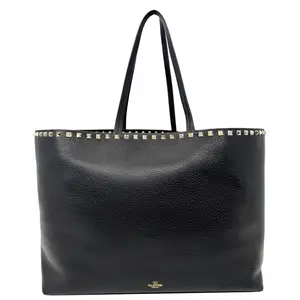 Pre-owned Valentino Leather tote bags Garavani Rockstud Shopper Tote Bag Black