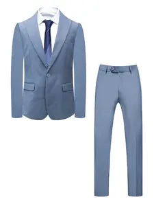 Premium Dark Green + Light Blue Two-Piece Men's Slim Fit Suit Set!Smooth fabric texture + clean cut, suitable for business commute / dating / formal occasions, easy to style with various color options to exude a high-end look; a must-have wardrobe essenti