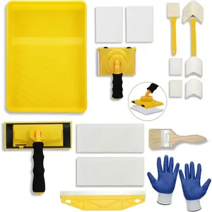 Paint Edger Tool Kit - 9 Inch Paint Pad Set, 16 PCS Paint Edger with Trim - Touch-Up Pad, Corner Wall and Ceiling Pad, 360° Rotation Handle Paint Edger Trimmer, Paint Tray, Paintbrush