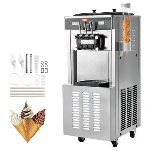 VEVOR Commercial Ice Cream Machine, 34-44 L/H Yield, 3400W 3-Flavor Freestanding Soft Serve Ice Cream Maker, 2x 9L Stainless Steel Hopper, LED Panel Allows Single Cylinder Use Overnight Refrigeration