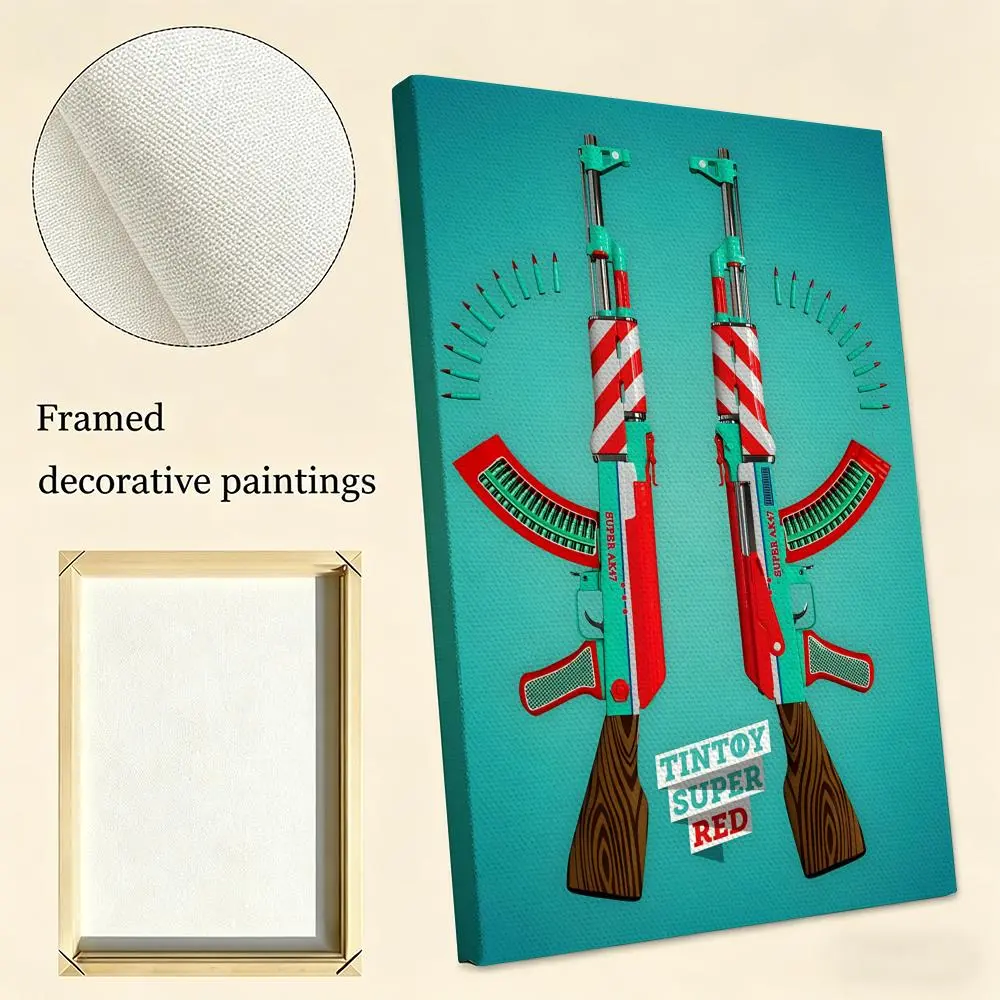 Cool classic rifle AK-47 Framed Wall Painting Eco HD Canvas Wall Art with Inner Frame | Waterproof, Wrinkle-Free, Not Easy to Damage | Ideal Wall Decor for Hallway, Entryway & Living Room