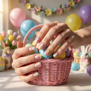 24pcs Cute Bunny Nail Art Design Set, Press-On Short Square Nails, Includes Jelly Glue & Nail File, Easy Wear, Perfect for Parties, Dance, Daily Use