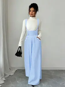 Women's Blue Striped Loose Wide Leg Jumpsuit, Casual Fashion Pants, Comfortable All-Season Wear, Perfect for Daily, Casual Fashion Overalls