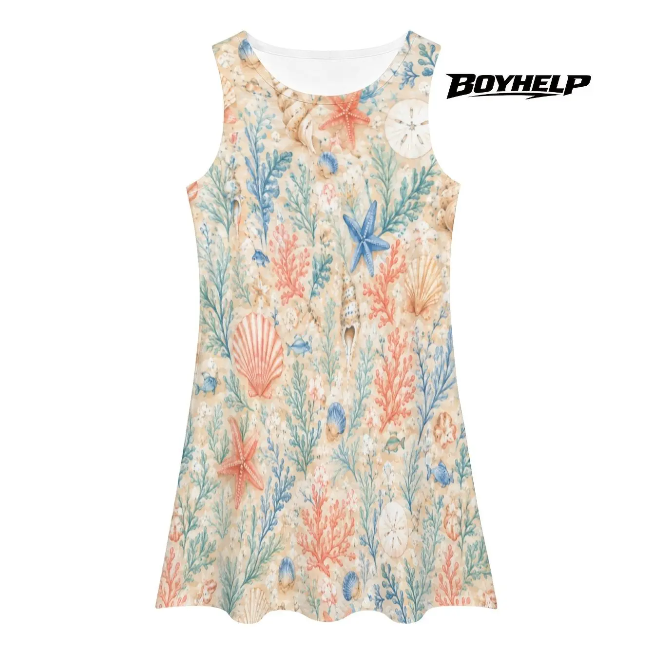 Coastal girl summer obsession Shell & starfish ocean print dress, perfect beach‑ready casual outfit