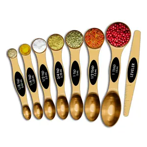 8-Piece: Double Sided Stackable Copper Magnetic Measuring Spoons Set Kitchen Round Stainless Utensils