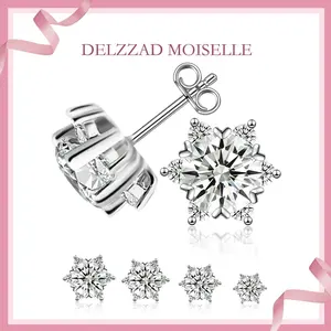 Delzzad Synthetic Moissanite 0.5-2ct Snowflake Stud Earrings, Earrings Accessories, Chic Fashion Jewelry, Fashion Pairings, Ideal Gift for Any Occasion, Birthday Christmas Family Gifts,Wedding Engagement Anniversary Party Gift
