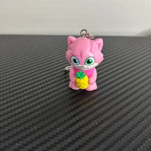 Lexa Keychain - Pink Cat with Pineapple Charm - Adorable Keyring for Bags and Keys