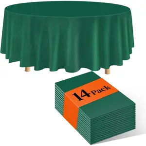 Dark Green 14 Pack 84 Inch Tablecloths, Disposable Round Tablecloth, Table Cover Table Cloth