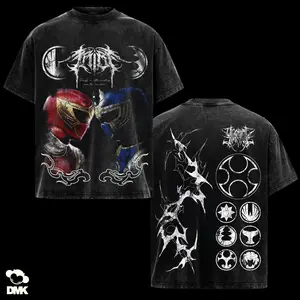 NINJA STORM RED v. NAVY RANGER LIMITED Vintage Unisex Oversize Anime Manga Washed Tee Cotton T-shirt, Graphic Tee, Anime Lover, Anime Merch Fan, Outfits Men, Boys Merch