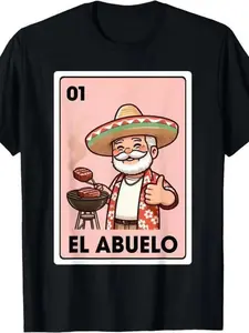 El Abuelo Grilling Grandpa Mexican Bingo Card Unisex Graphic Casual T-Shirt Menswear Man Classic Golf Gift T-Shirt For Men And Women