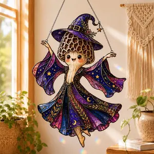 Witch Mushroom Suncatcher, Cottagecore Window Hanging, Magical Forest Decor, Whimsical Witch Gift, Fantasy Sun Catcher