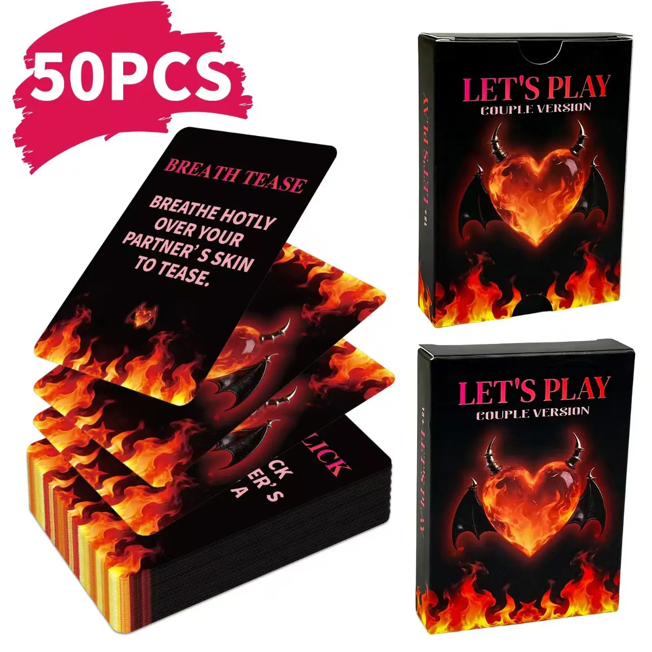 50 Pairs Couples Card Game, Flame & Heart Design, for Ages 18+, Enhances Relationships, Perfect for Dinner, Parties, Special Occasions, Gifts