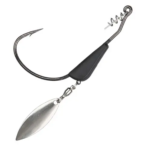 Reaction Tackle Bladed Weedless Hooks - 3-Pack Open Water Bass Fishing Gear with Longer Cast Tungsten, Spring Keeper, Stealth Matte Camo, Multi-Size 1/2oz-5/0 Hook for Secure Plastic Bait Hold
