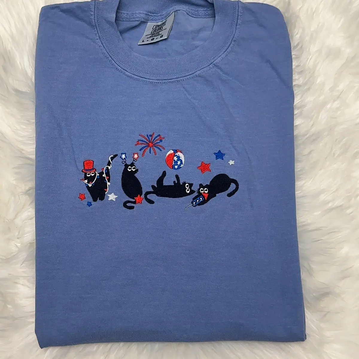 USA  black cats embroidered comfort colors T-shirt, Fourth of July shirt, Fourth of July cats