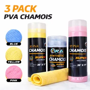 R.A. Premium 2pk +1 Free Shammy Cloth for Car Drying - 26"x17" - Super Absorbent Chamois Towel for Car - Scratch-Free, Reusable & Soft