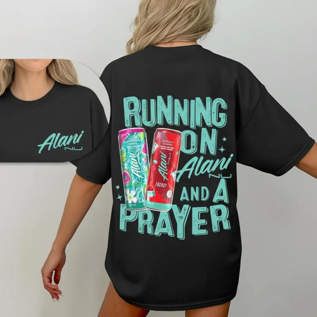 Energy tee – Running on a Prayer Graphic shirt, Funny Motivational Caffeine Pullover for Women, TikTok Viral StyleTrending 2026 Unisex