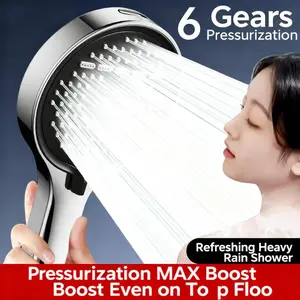 Large area shower spray silver head with 6 adjustable modes, high-quality high-pressure water-saving flow High Pressure Showerhead, nozzle, bathroom accessories