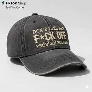Don’t Like Me F*ck Off Problem Solved Embroidered Washed Hat Vintage Embroidered Dad Cap Adjustable Retro Baseball Cap for Men Women, Funny Offensive Quote Gift, Distressed Cotton Casual Hat