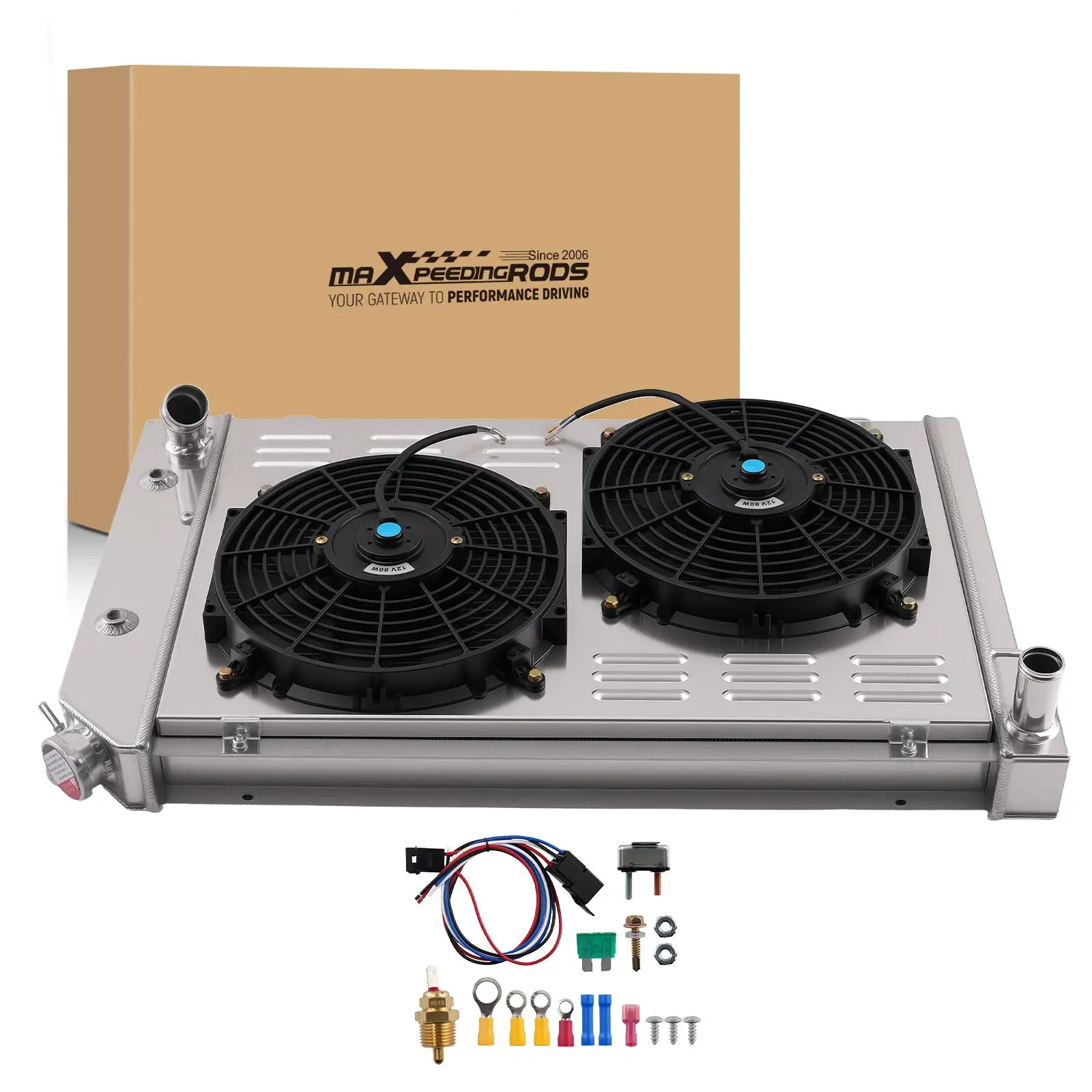 3 Row Aluminum Radiator Shroud Fan compatible for Chevrolet Corvette V8 5.0L 5.7L 1977-1982