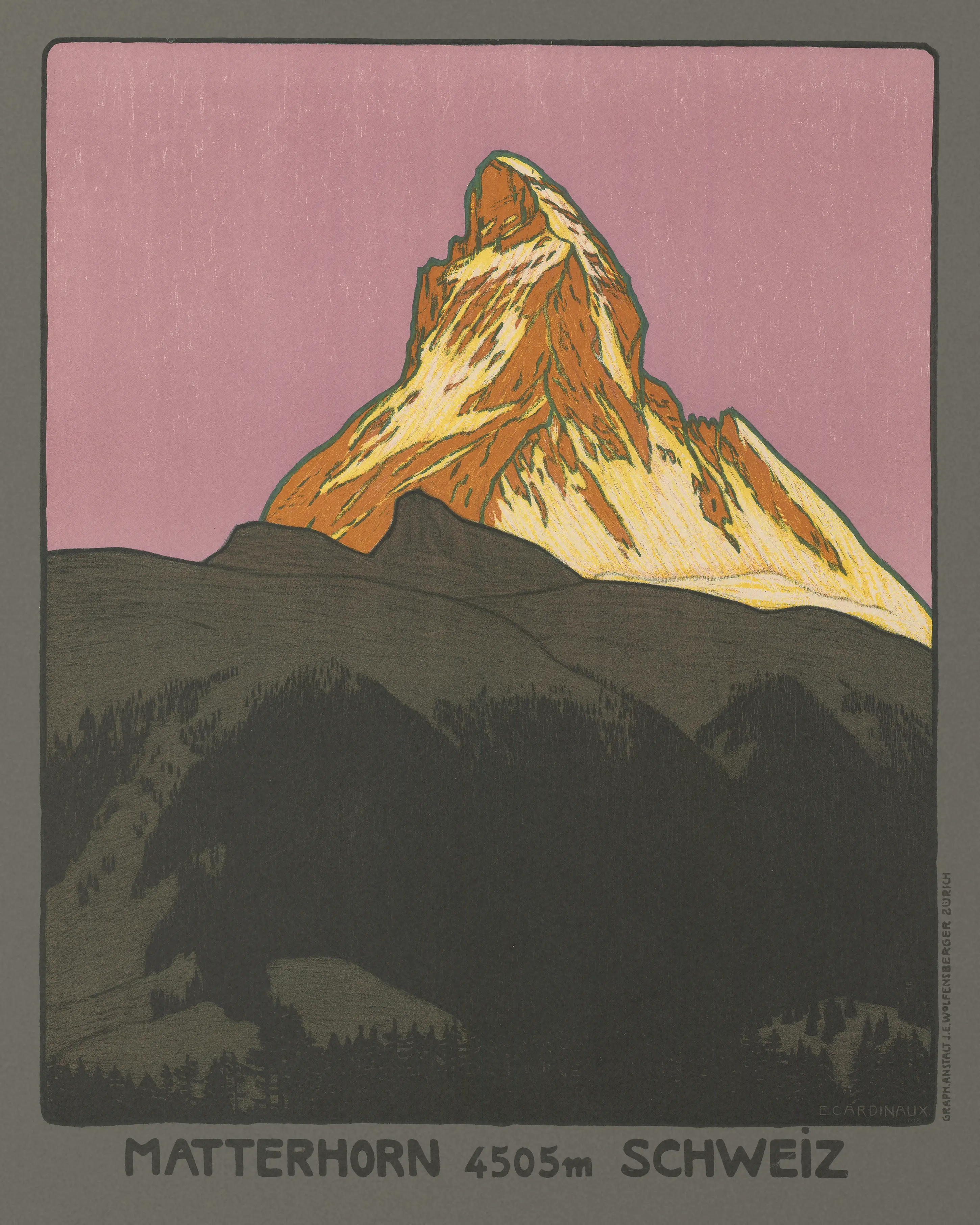 MPCO. Matterhorn by Emil Cardinaux 16 x 20 Inch Art Poster | Vintage Swiss Travel Wall Decor | Museum-Inspired Print
