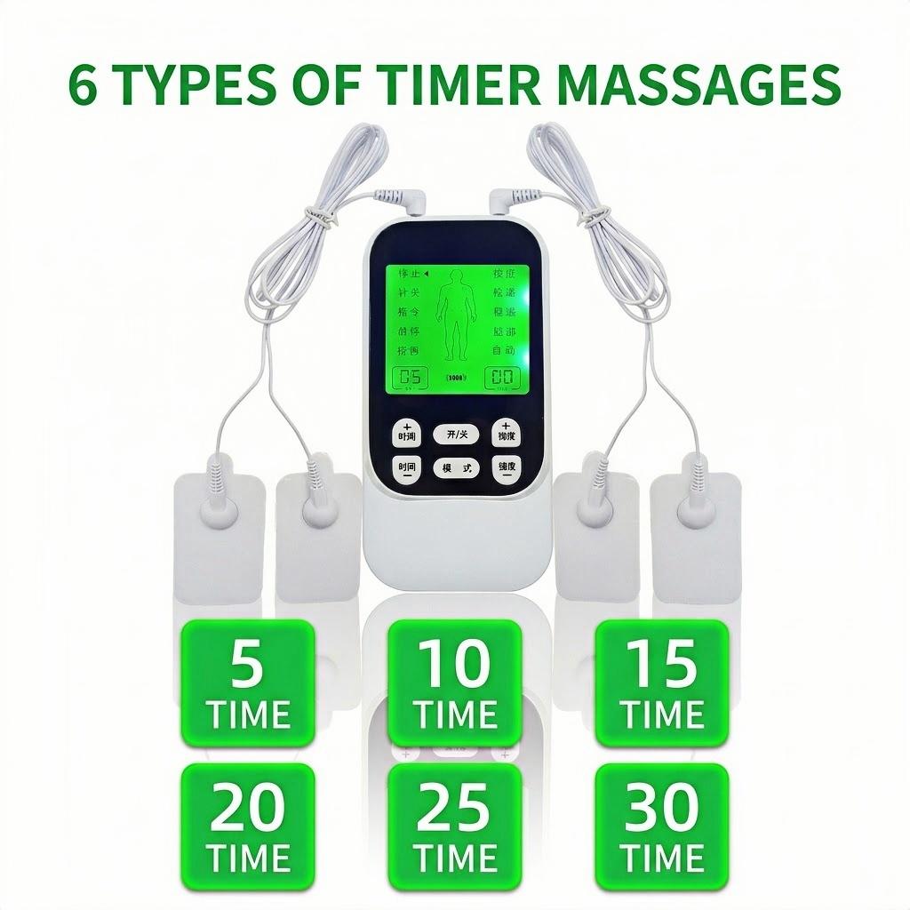 Muscle Massage Unit, 10 Modes Dual Channel, 30 Intensity Levels, Compact Rechargeable Body Massager with 4 Pads