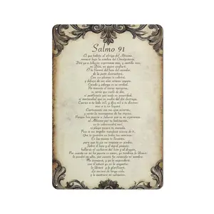 8x12 in/12×16 in Salmo 91 Spanish Psalm Aluminum Metal Sign - Religious Scripture Wall Ornaments for Home, Church - Vintage Christian Gift Tin Sign for Faith Enthusiasts