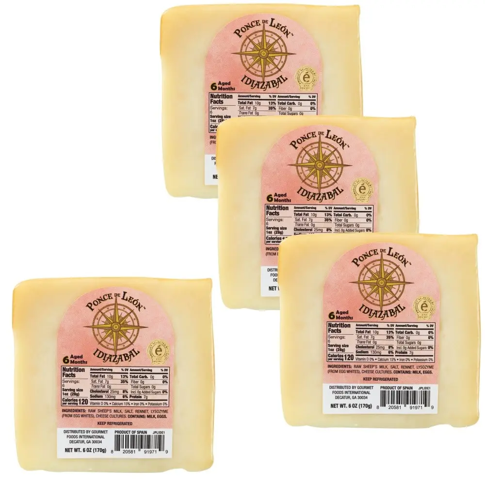 Ponce De Leon Idiazabal PDO Sheep Milk Cheese - Selected by José Andrés, Navarre Origin, Unpasteurized, Rennet-Coagulated, Smoky Nutty Flavor, 6 oz, 4 Pack