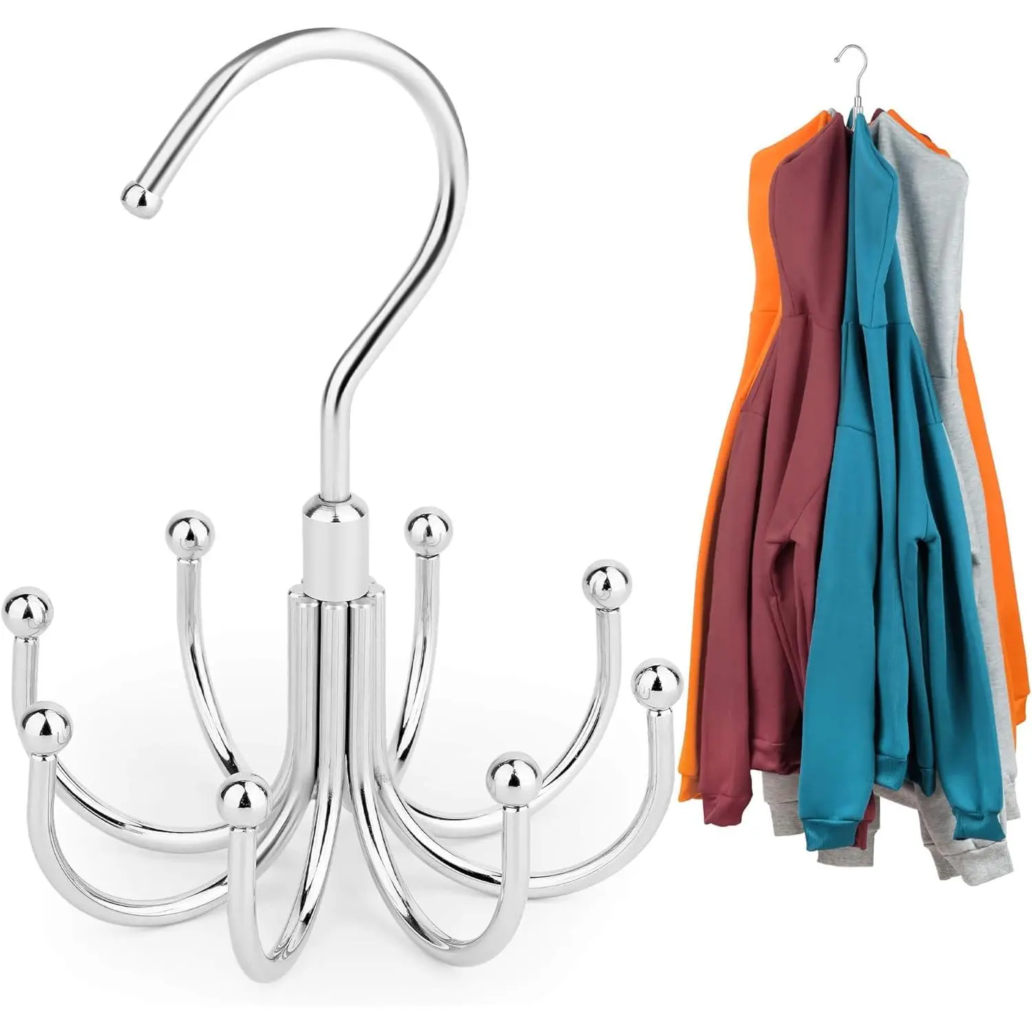 Hoodie Hangers, Rotatable Hoodie Organzier for Closet, Max 8 Storage Capacity Hoodies Holder, Metal Space Saving Closet Organizers and Storage,