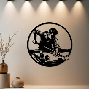 1pc Billiard Player Metal Wall Art, Unique Wall Art, Decoration, Billiard Player Statue Mural with Weather-Resistant Finish - Ideal Gift for Valentine's Day, Birthday, Christmas - Metal Wall Sculptures