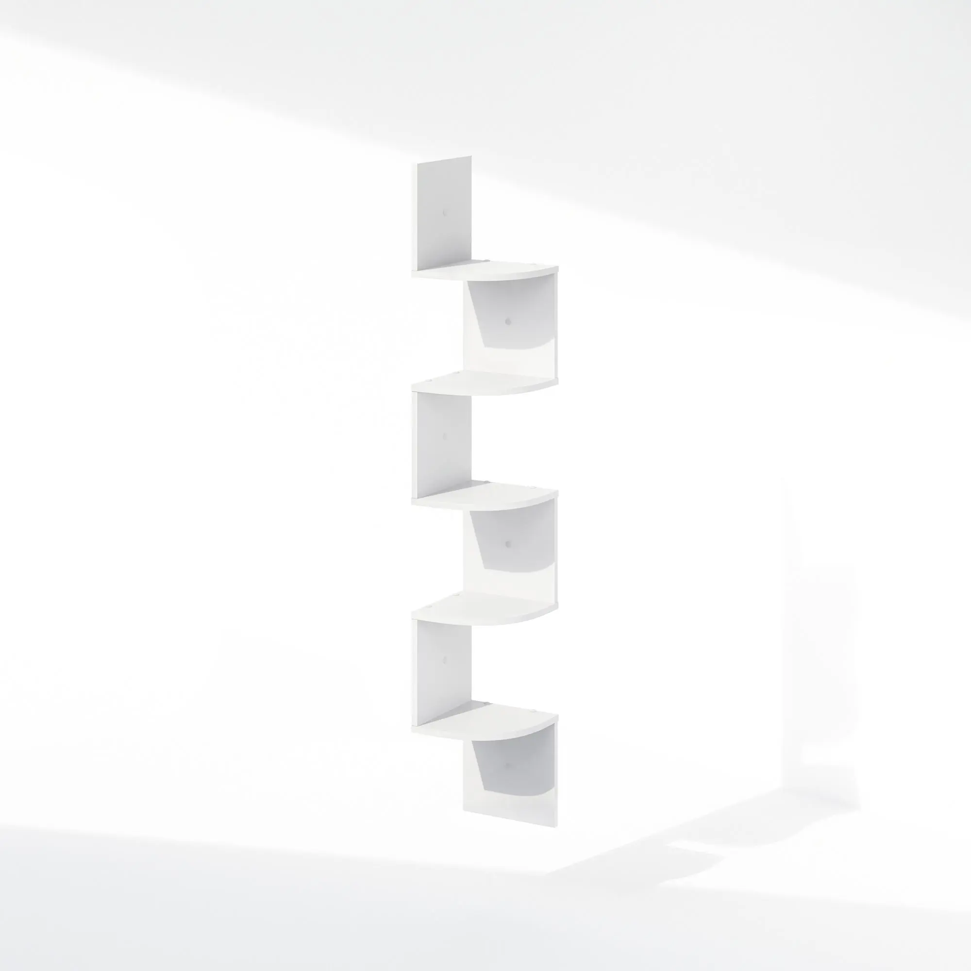 ROSSI 5-Tier Floating Corner Shelf for Wall, Corner Zigzag Shelf Wall Mounted, Radial Wall Mount Shelves, for Home Office, Living Room, Bedroom, Bathroom, White