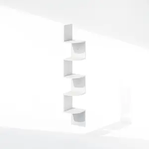 ROSSI 5-Tier Floating Corner Shelf for Wall, Corner Zigzag Shelf Wall Mounted, Radial Wall Mount Shelves, for Home Office, Living Room, Bedroom, Bathroom, White