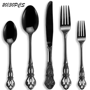 Vintage Utensils Set, 20/30pcs Stainless Steel Tableware Set, Including Knife, Fork & Spoon, Exquisite Silverware for Home Kitchen Restaurant Hotel, Dinnerware Service Set, Dinner Sets