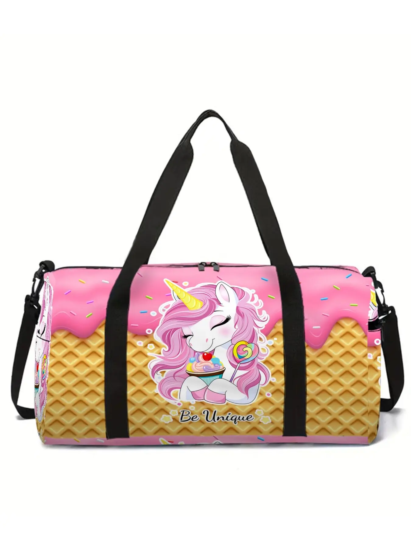 Large-capacity travel luggage bag with unicorn and pony pattern print, portable hand-held storage bag, Zipper Duffel Weekender Bag, Travel Duffle Bag