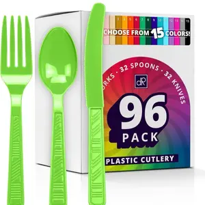 Decorrack Plastic Cutlery Set, Lime Green Colored Plastic Silverware Sets for Pa