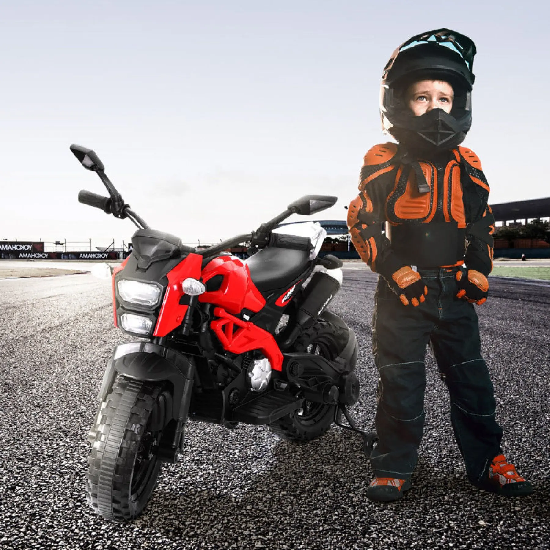 Electric Motorcycle for Kids, 12V Electric Dirt Bike with Training Wheels, PU Seat, Hand Racing Foot Brake, 3-6 Years Ride for Boys & Girls