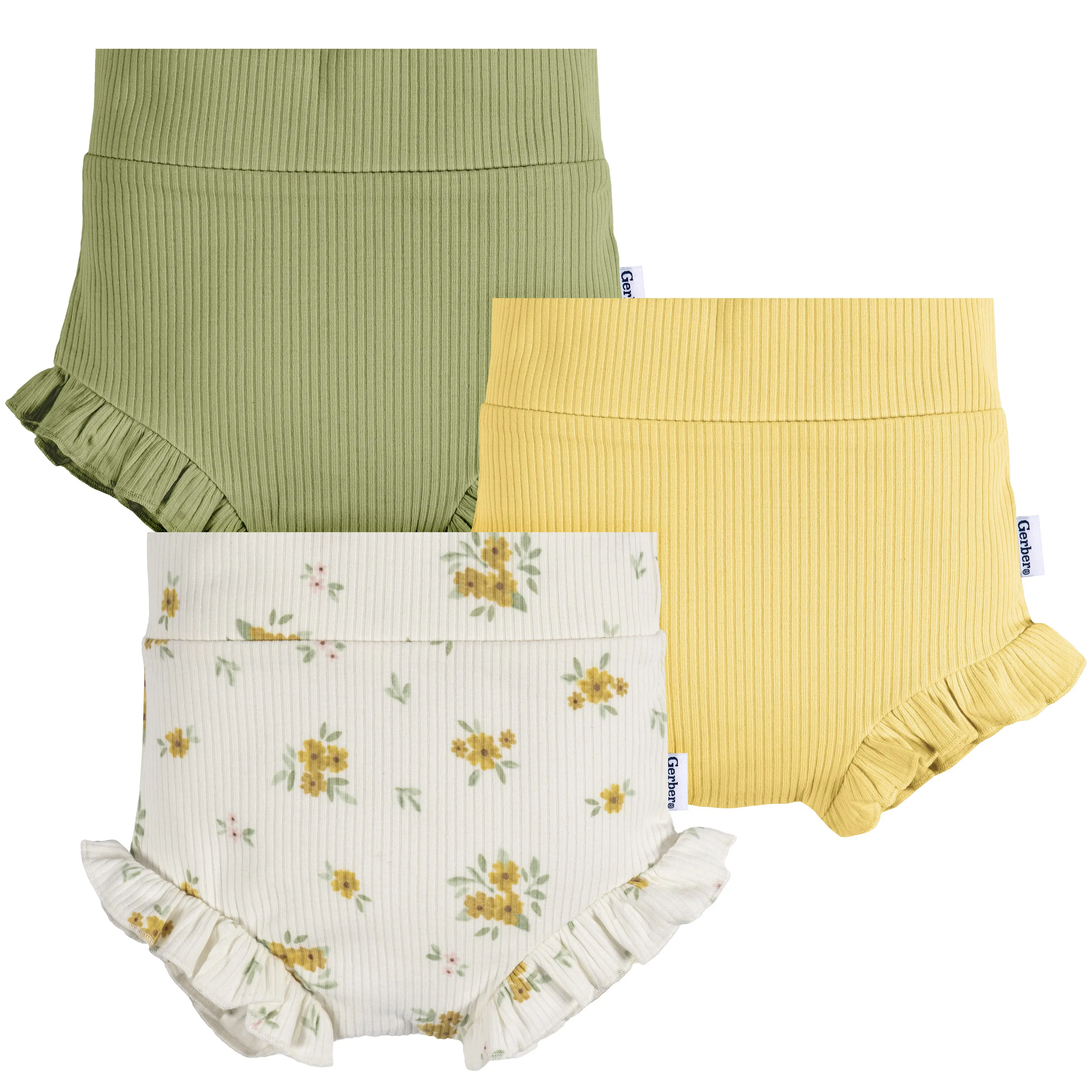 Gerber Baby Girls Bubble Shorts, Assorted Colors, Pack of 3