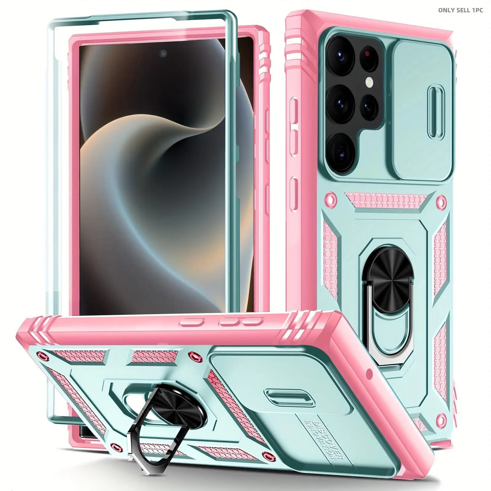 Shockproof Protective Case, Protective Smartphone Casing, Protective Cellphone Casing, for Galaxy S26 S25 S24FE S23FE S22 S21FE A56 A55 A54 A36 A35 A26 5G 360° Rotating Metal Stand Case with Sliding Lens Cover Car Magnetic Bracket Function