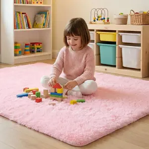 Pink Plush Rug 3x5 ft, Shag Furry Rectangle Rug for Bedroom Nursery Living Room Home