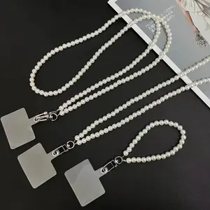 Universal Mobile Phone Corssbody Lanyard Straps Pearl Bracelet Chain with Anti-lost Clip Card Long & Short Hanging Cord Band