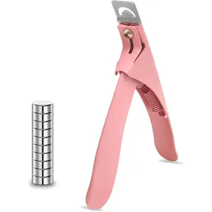 Acrylic Nail Cutter with Magnet Sizer & Length Measurement,Adjustable Stainless Nail Trimmer for Salon Home Nail Art, Professional Nail Clippers for Precise Manicures(Baby Pink)