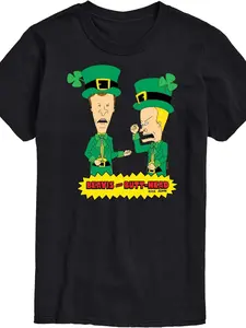 1 Unisex Black Tee, Beavis And Butt-Head Leprechaun Graphic Print, Festive 90s Nostalgic Cartoon Design, Ideal For St. Patrick's Day & Casual Wear