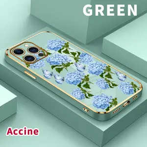Plating Mobile Phone Case for iPhone 17 Pro Max Air 16 15 14 Plus 13 12 11 Hydrangea and Butterflies Printed Soft Silicone TPU Glossy Anti-oil Protective Cover